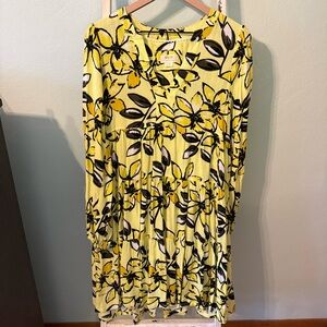 Anthropologie Maeve Amber Tiered Tunic Dress Yellow Black Size M Women